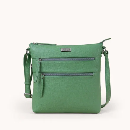 'CORI' Matcha Green Pebble Grain Real Leather Crossbody Bag
