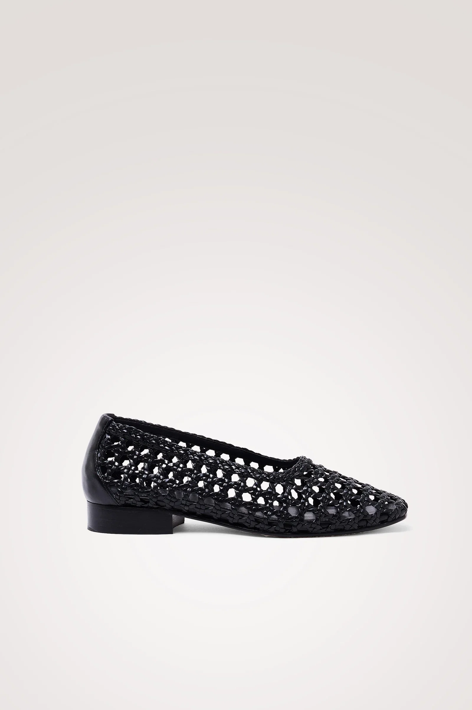 Image of CORTONA WOVEN BALLET FLAT  - BLACK LEATHER