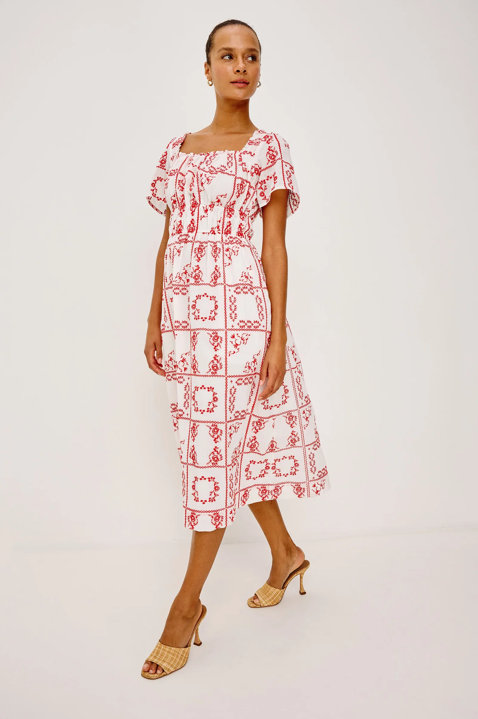 Image of NANETTE DRESS - IVORY RED HANDKERCHIEF