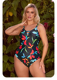 YOURS Zwart badpak met bloemenbandjes