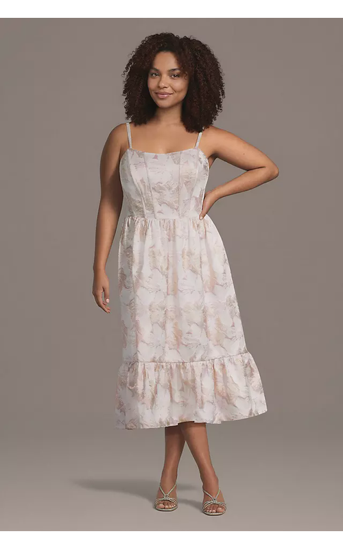 Sculpted Corset Brocade Midi Dress