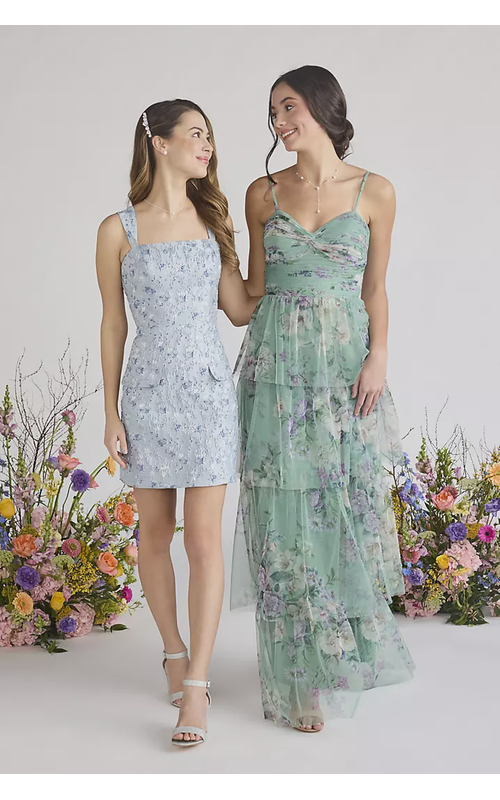 Floral Print Mesh Tiered A-Line Dress