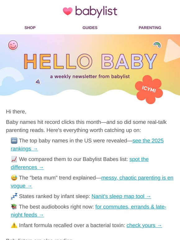 Hi there, here’s what new parents are reading, ICYMI
