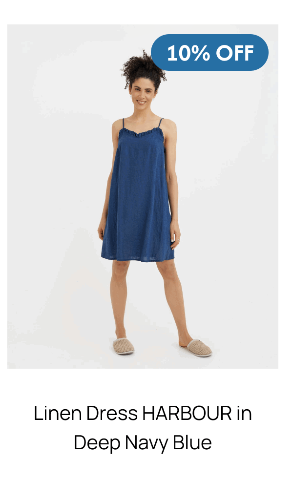 Linen pajama dress HARBOUR in Deep navy blue 