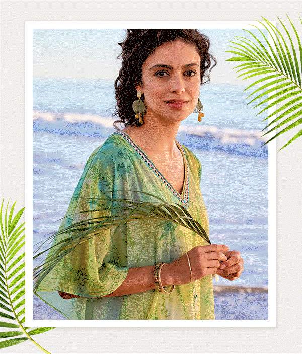 Floral Print 3/4 Slv Chiffon Caftan GIF