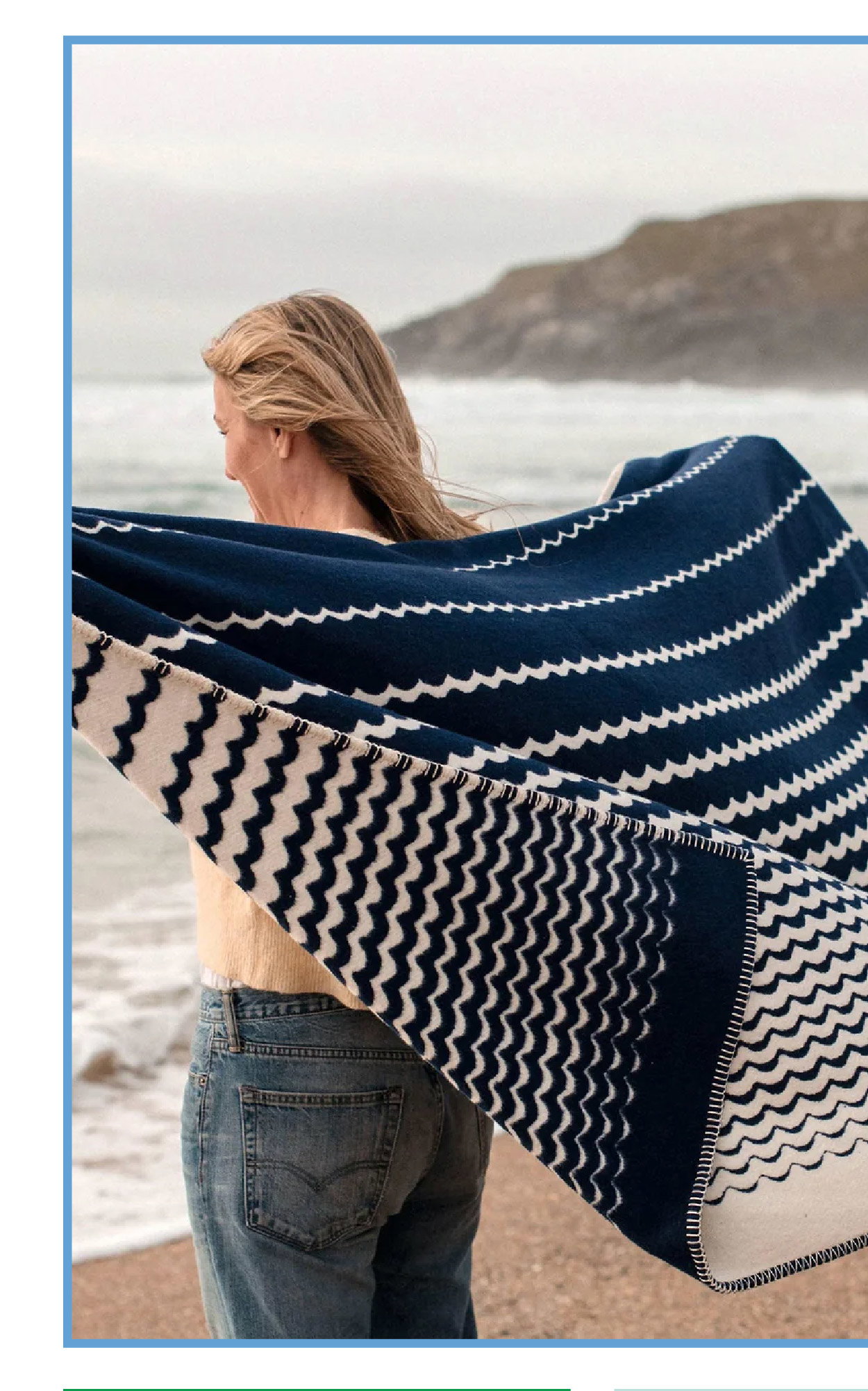 NAVY SWELL RECYCLED COTTON BLANKET