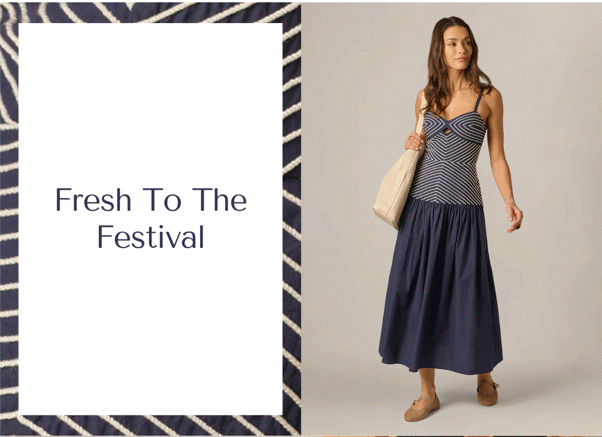 Drop Waist Chevron Cotton Midi Sundress In Navy Ivory