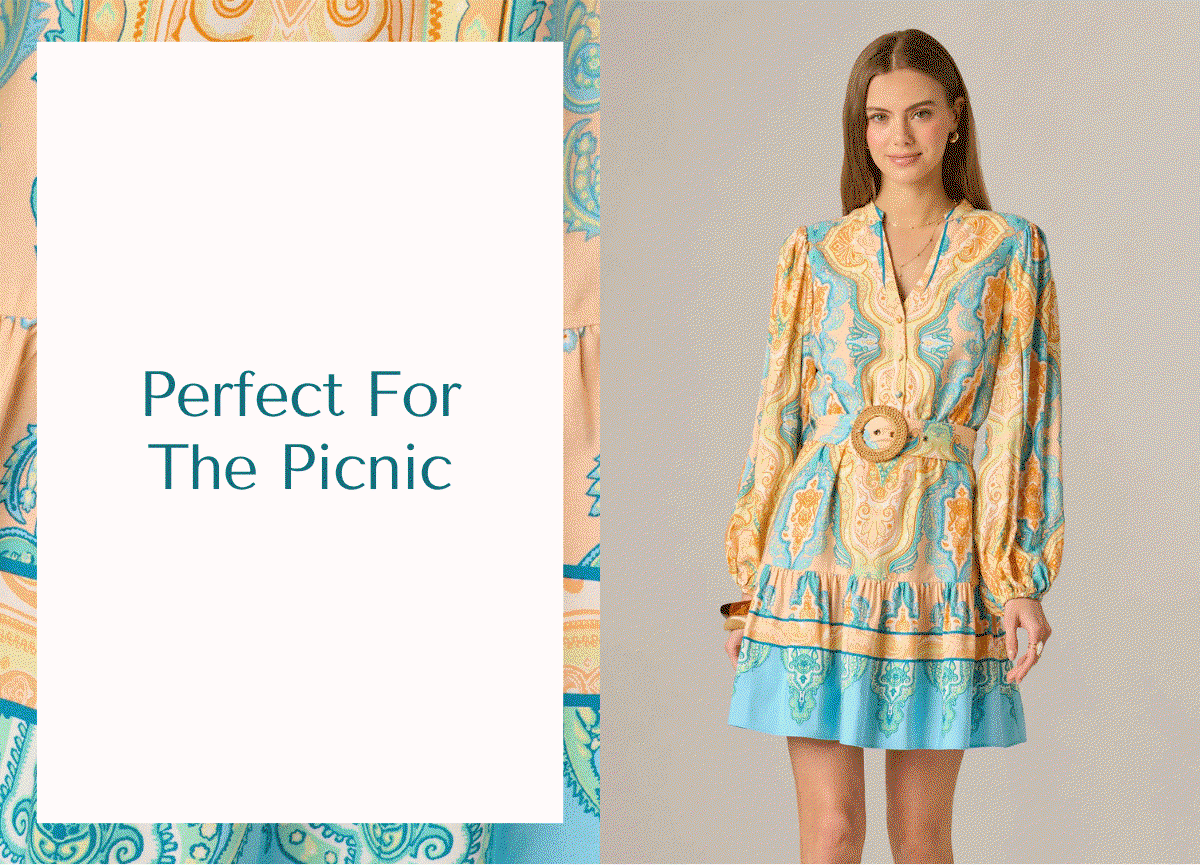Bishop Sleeve Paisley Print Belted Short Dress In Peach Multi
