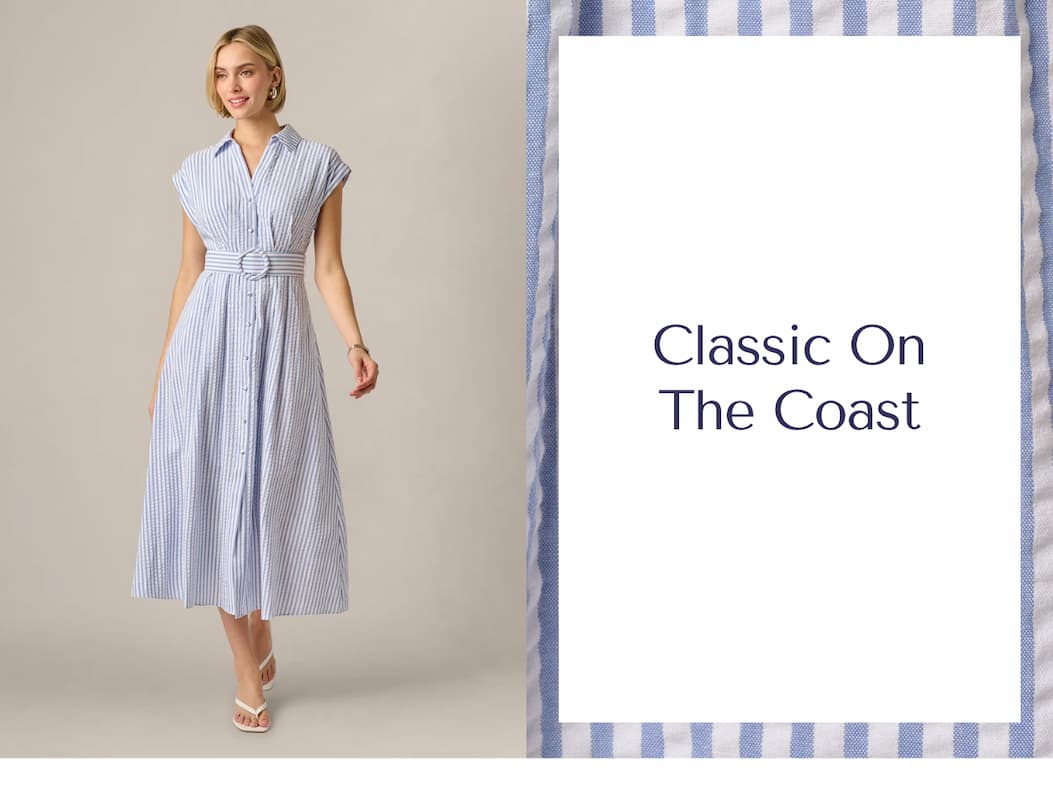 Cap Sleeve Belted Emma Midi Dress In Blue Ivory