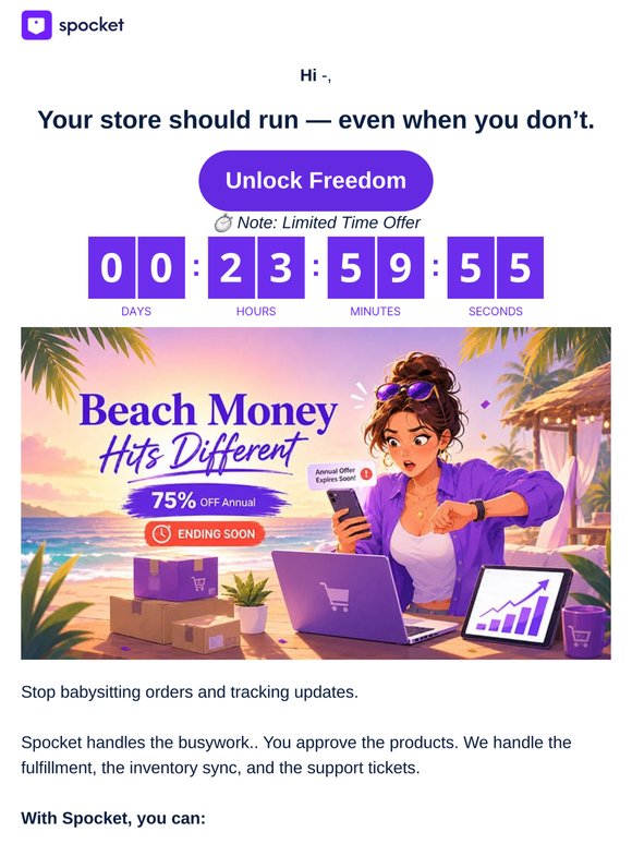Take The Summer Off. Get 75% OFF on Spocket Annual