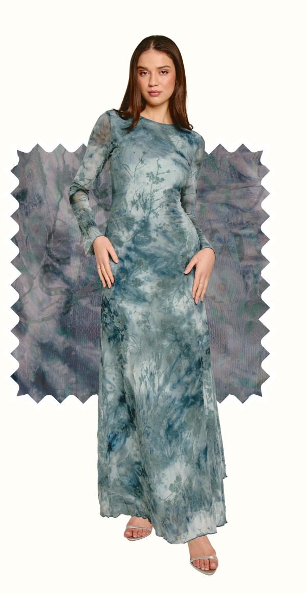 Blue Burnout Floral Long Sleeve Maxi Dress
