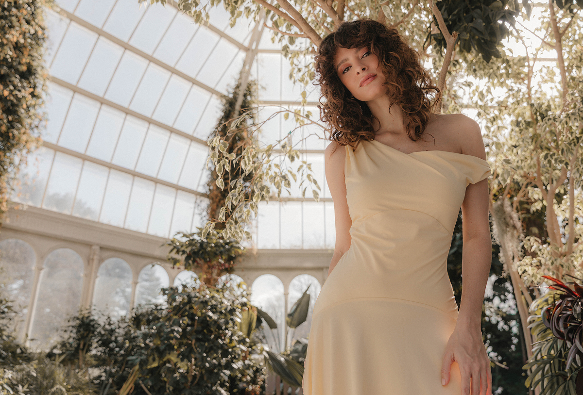 Butter Yellow Fallen Shoulder Curved Waist Maxi Dress
