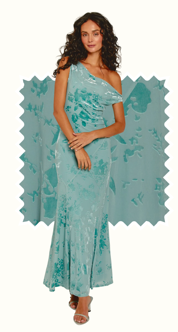 Blue Devore Fallen Shoulder Maxi Dress
