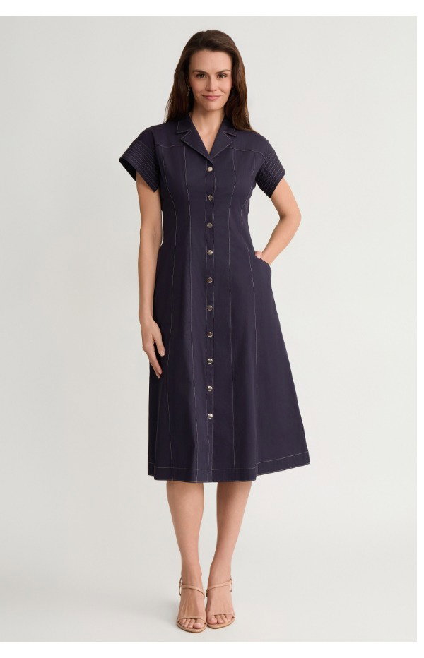 Fit-N-Flare Contrast Stitch Cotton Maxi Dress