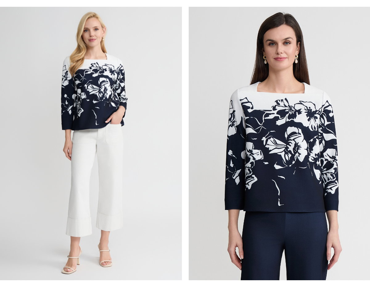 Floral Print Stretch Deco Crepe Blouse