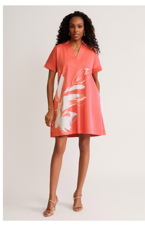 Relaxed A-Line Floral Printed Stretch Cotton Dress