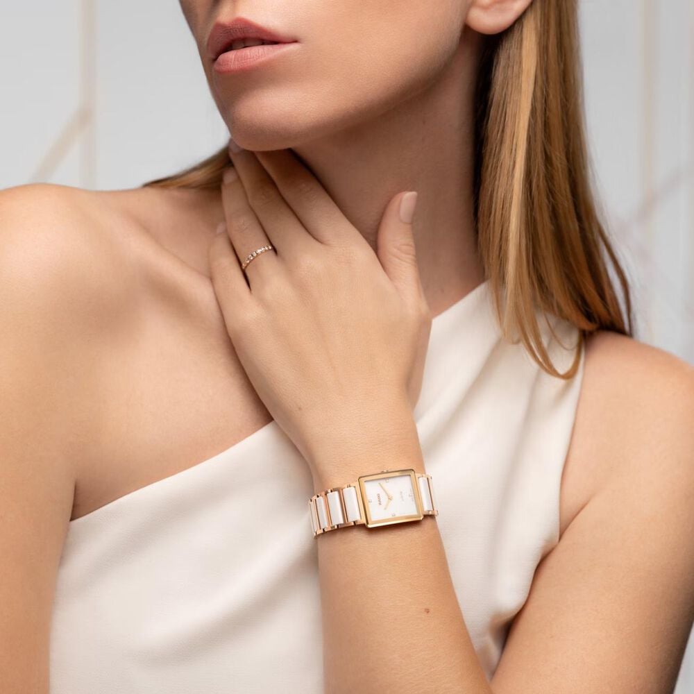 Rado Integral 23mm White Mother of Pearl Dial Two Tone Steel & Ceramic Bracelet Watch