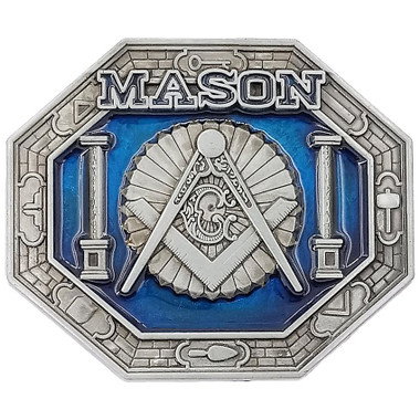 Blue and Silver Tone Octagon Masonic Pillars Freemason Belt Buckle / Masonic Buckle - Masonic Gift.