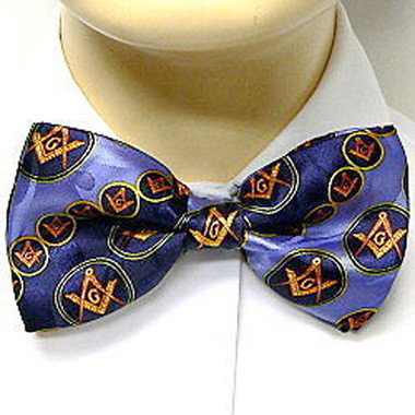 Masonic Bow Tie Neckwear - Pre-tied Blue bow tie with Masonry symbol in Gold Round and Pattern Design - Regalia Freemason Formal wear Suit or Tuxedo