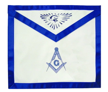 Masonic Aprons - Master Mason Blue Lodge White & Blue Duck Cloth Apron For Freemasons - Stencil Compass, Square & All Seeing Eye. Masonic Lodge Regalia and Merchandise.