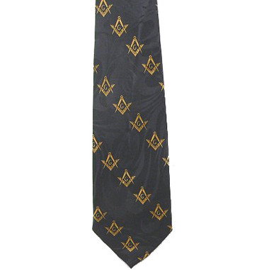 Freemason s Tie - Black and Yellow Polyester long necktie with diagonal Masonic pattern design Masonic clothing