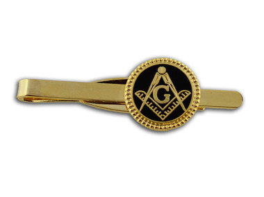 Masonic Tie Bar / Tie Clip for Free Masons with black enamel weaved circle symbolism with Square and Compass Design