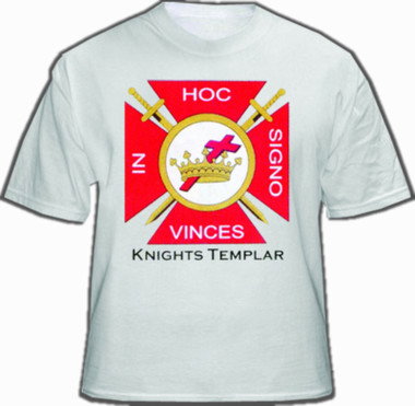White Knights of Templar T-Shirt For Freemasons - Red Cross In Hoc Signo Centered Logo. Masonic Clothing and Apparel.
