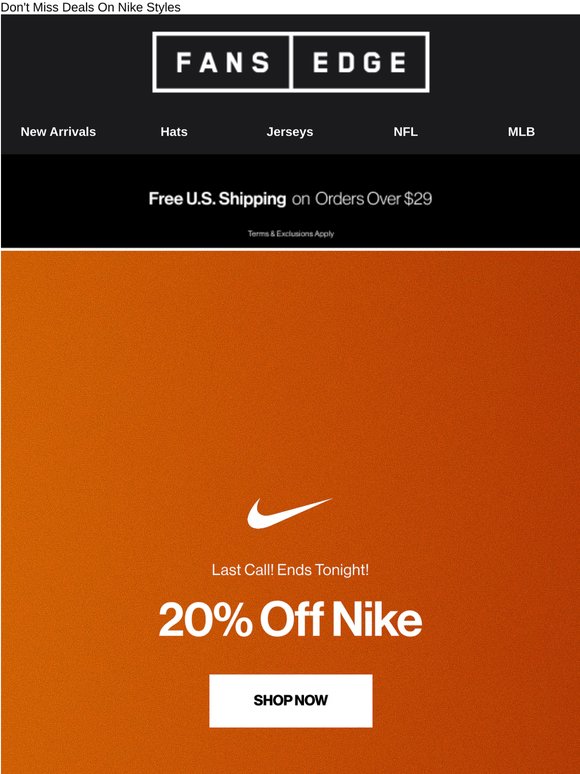Final Day For 20% Off Nike Savings