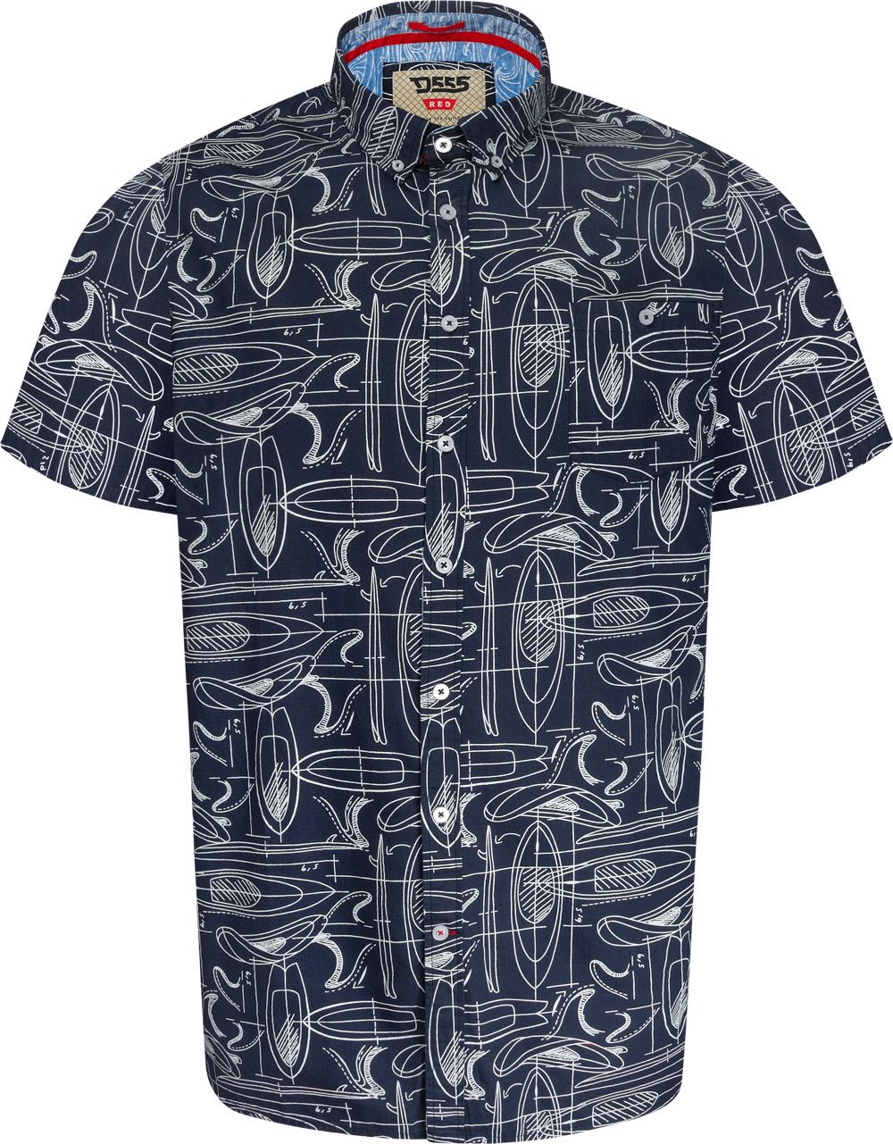 Image of D555 Short Sleeve Worthing Surf Print Shirt - Navy