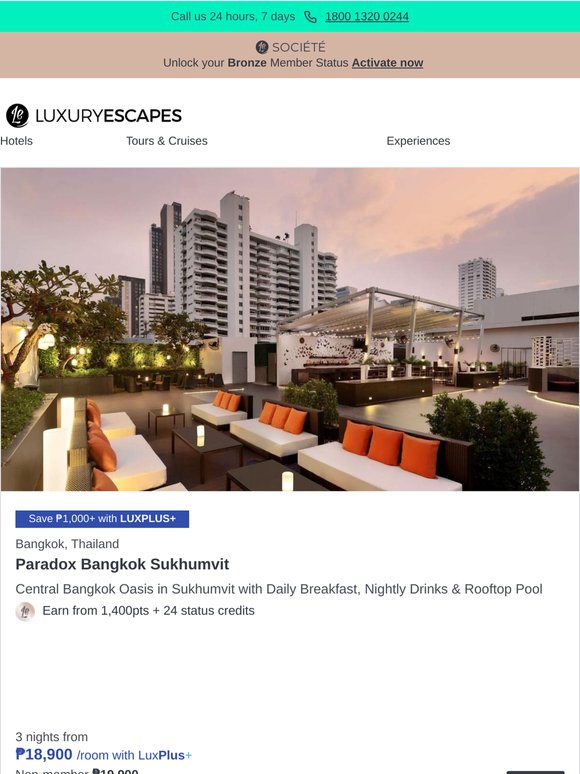 Central Bangkok Oasis w. Daily Breakfast, Nightly Drinks & Rooftop Pool