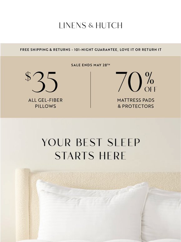 ☁️ $35 All Sizes Gel-Fiber Pillows + 70% Off Bedding Essentials