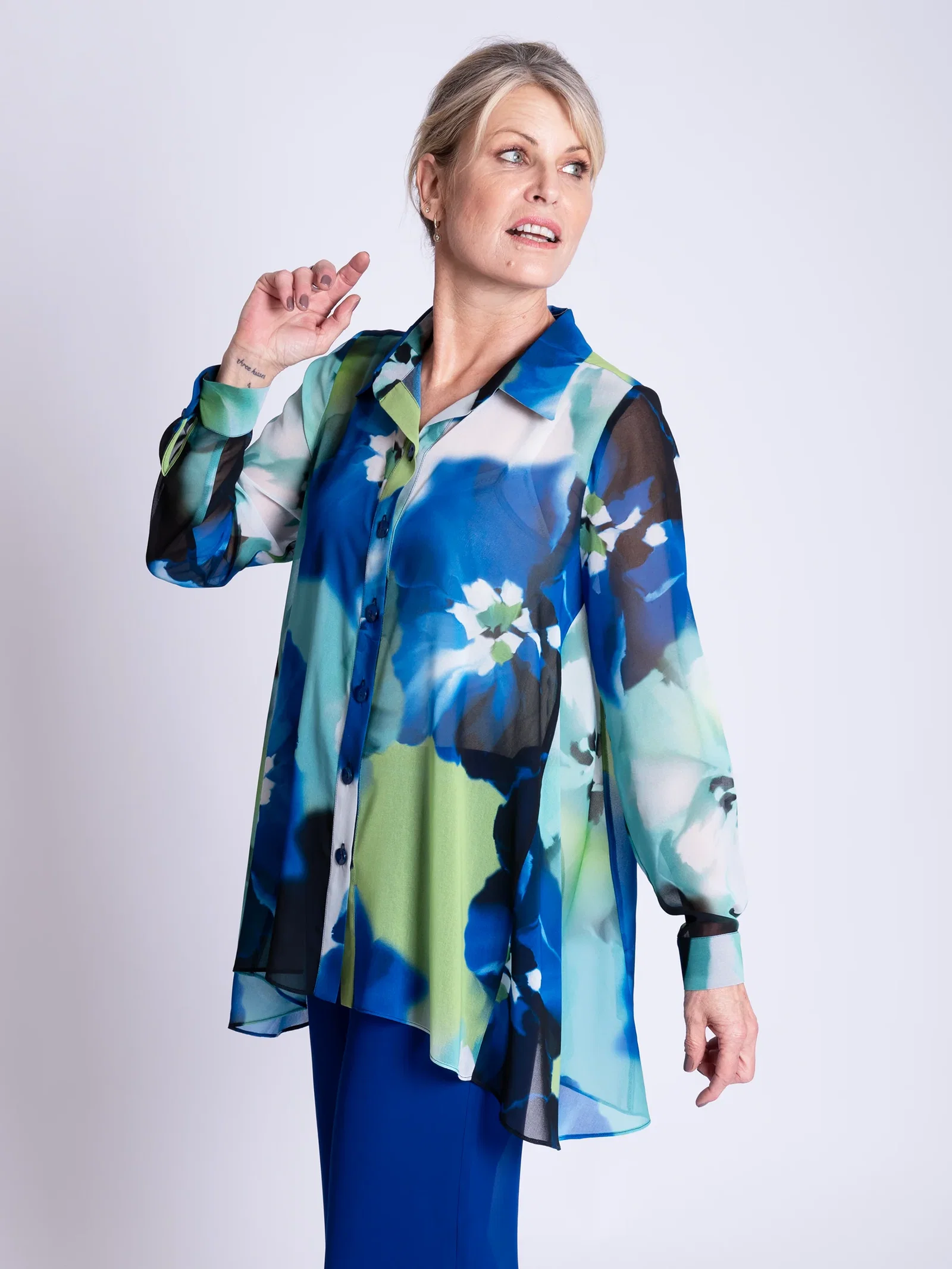 Image of Cobalt/Multi Florence Blossom Print Blouse