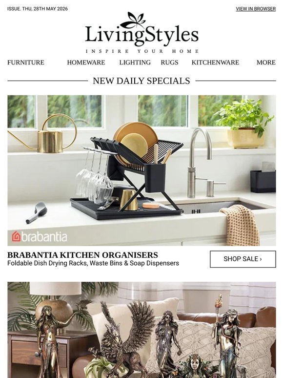 Foldable Dish Drying Racks, Waste Bins & Soap Dispensers, Veronese Cold Cast Bronze Coated Mythology Figurines, Artificial Stone Consoles...