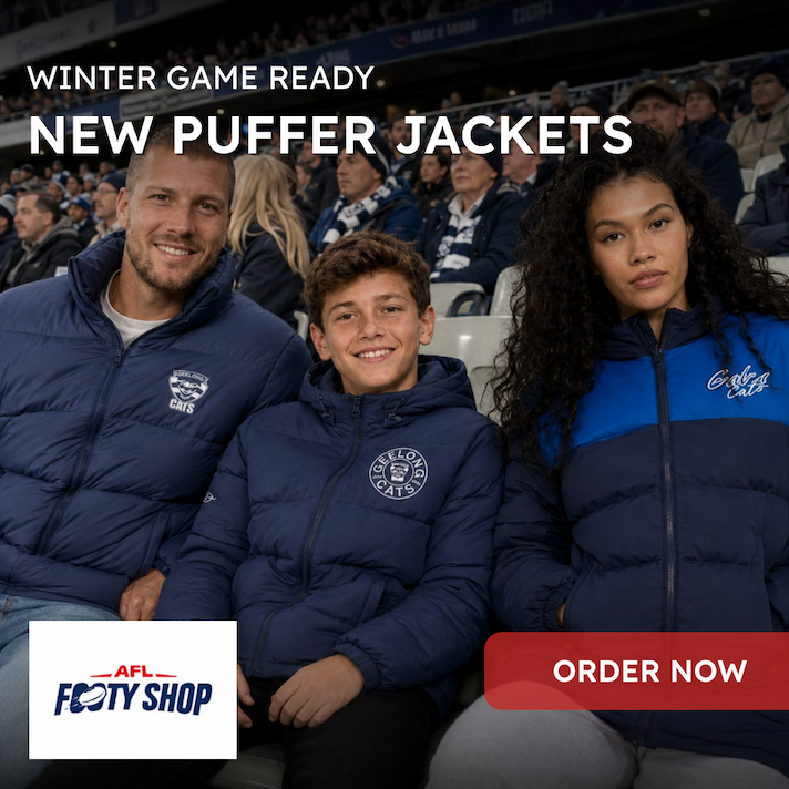 A Family at an AFL game wearing AFL Puffer Jackets