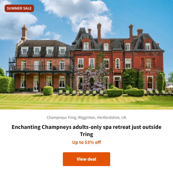 Enchanting Champneys adults-only spa retreat just outside Tring
