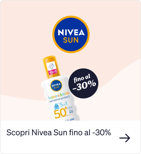 Nivea Sun Babies & Kids SPF 50+ sunscreen bottle with Nivea Sun logo and 'up to 30% off' discount badge