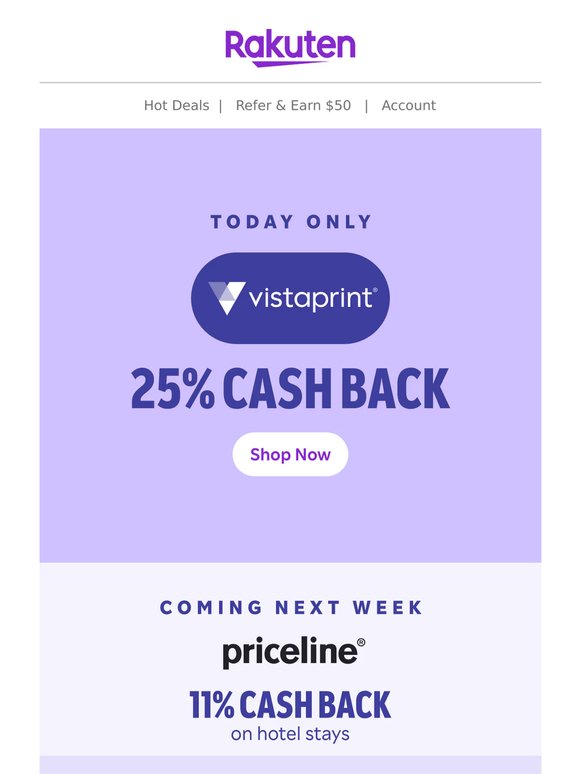 One day only! 25% Cash Back at VistaPrint
