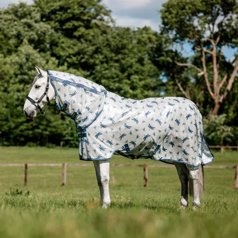 Image of Horseware - Couverture anti-mouches Amigo Integrated dragonfly print/ argent/ bleu/ sauge