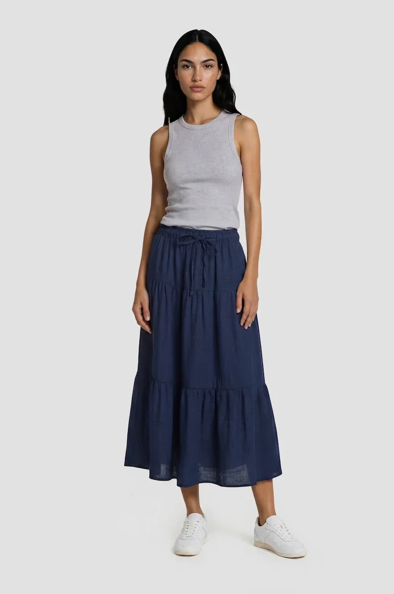 Image of Tiered Maxi Skirt - Navy