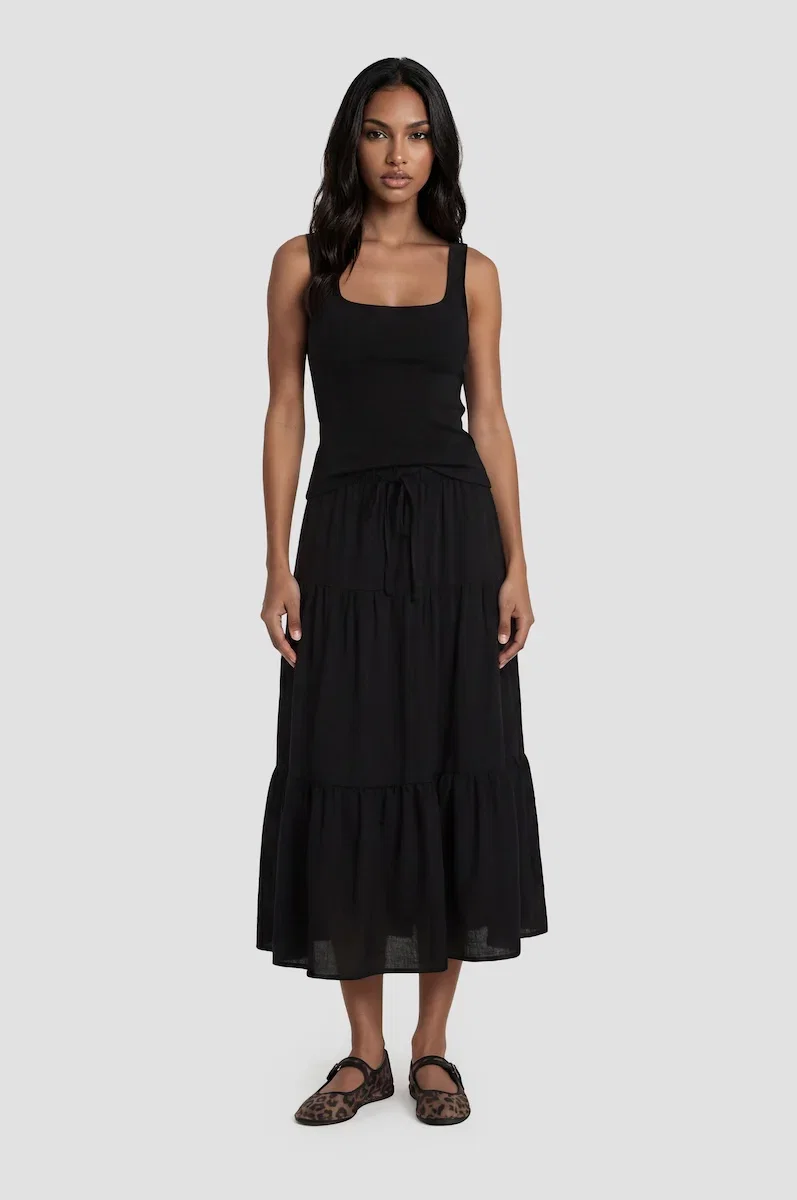 Image of Tiered Maxi Skirt - Black