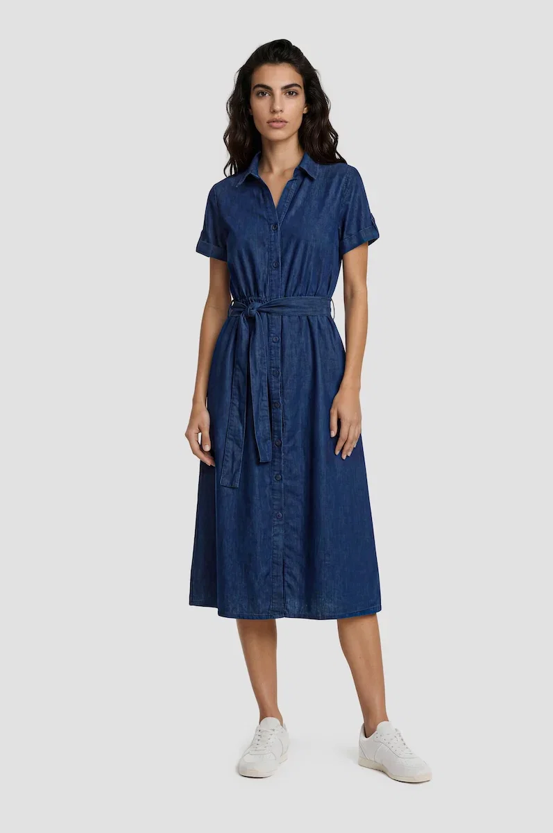 Image of Short Sleeve Button Up Wrap Dress - Navy