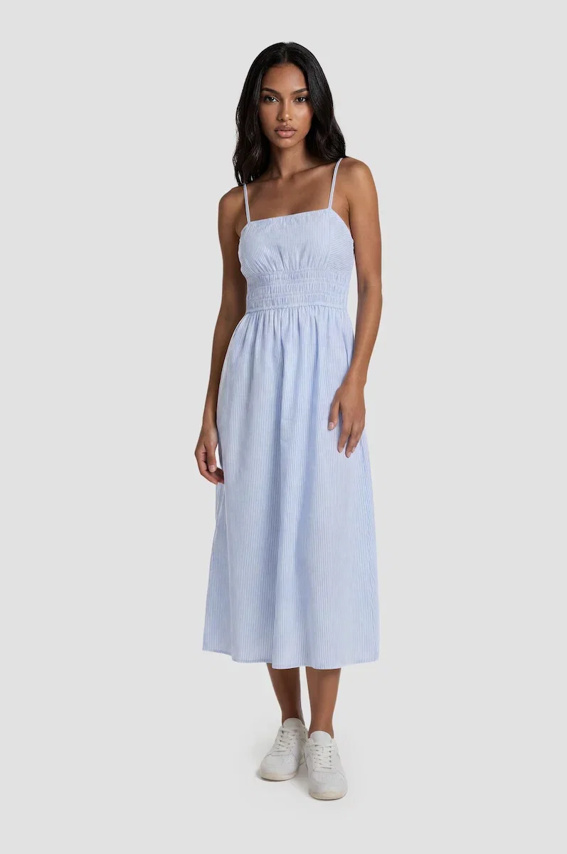 Image of Pin Stripe Lightweight Dress - Blue