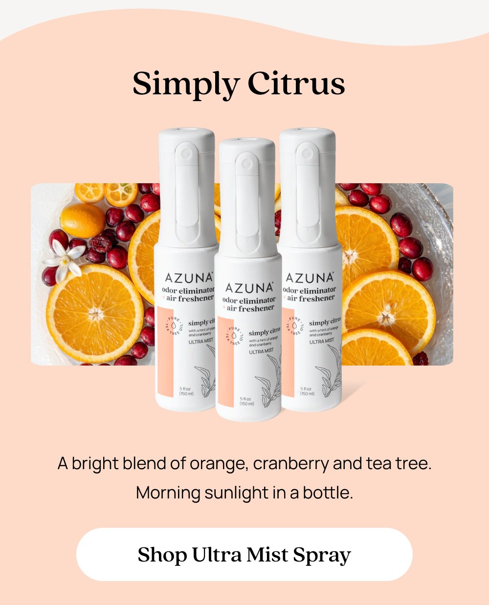 Simply Citrus A bright blend of orange, cranberry and tea tree. Morning sunlight in a bottle. Shop Ultra Mist Spray