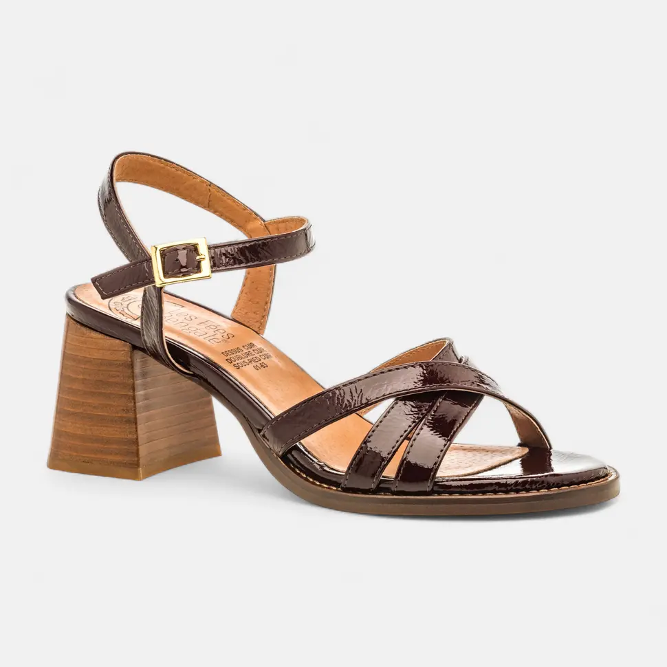 Nu-pieds à talon Femme en cuir bordeaux
