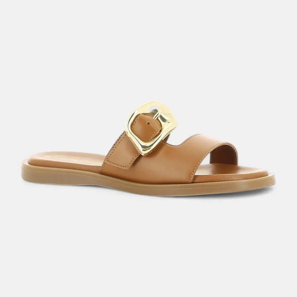 Mules Femme en cuir cognac