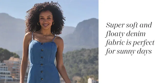 Mid Blue Soft Denim Button Front Dress
