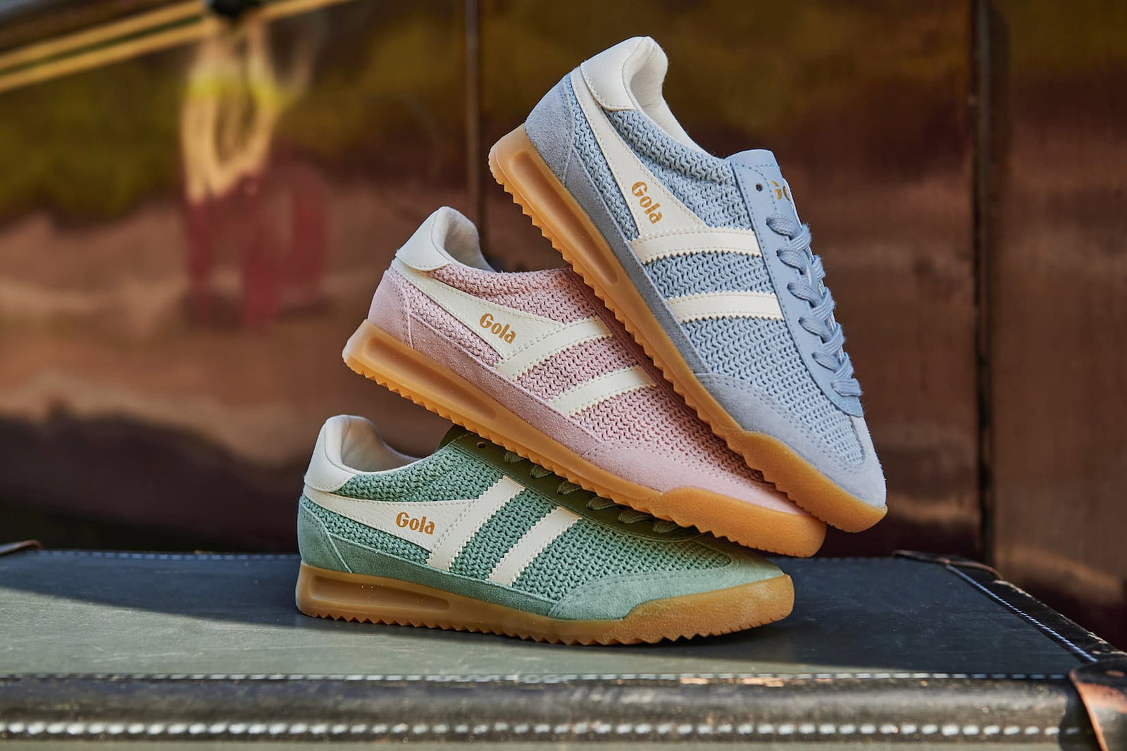 A trio of multi-coloured Gola Tornado Zephyr sneakers