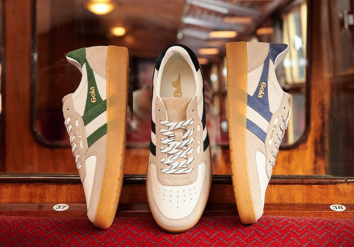 A trio of multi-coloured Gola men's Tornado '88 sneakers