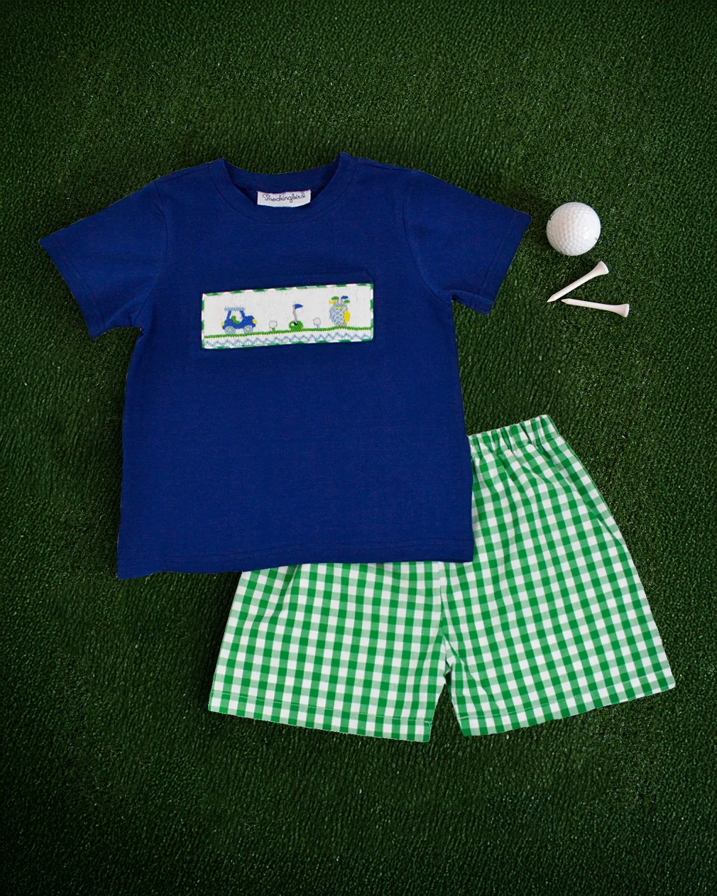 Image of Golf Smocked Green Checked Shorts Set