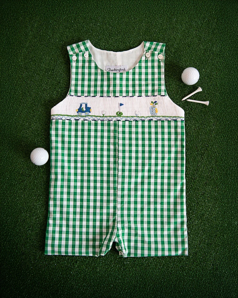 Image of Golf Smocked Green Checked Shortall